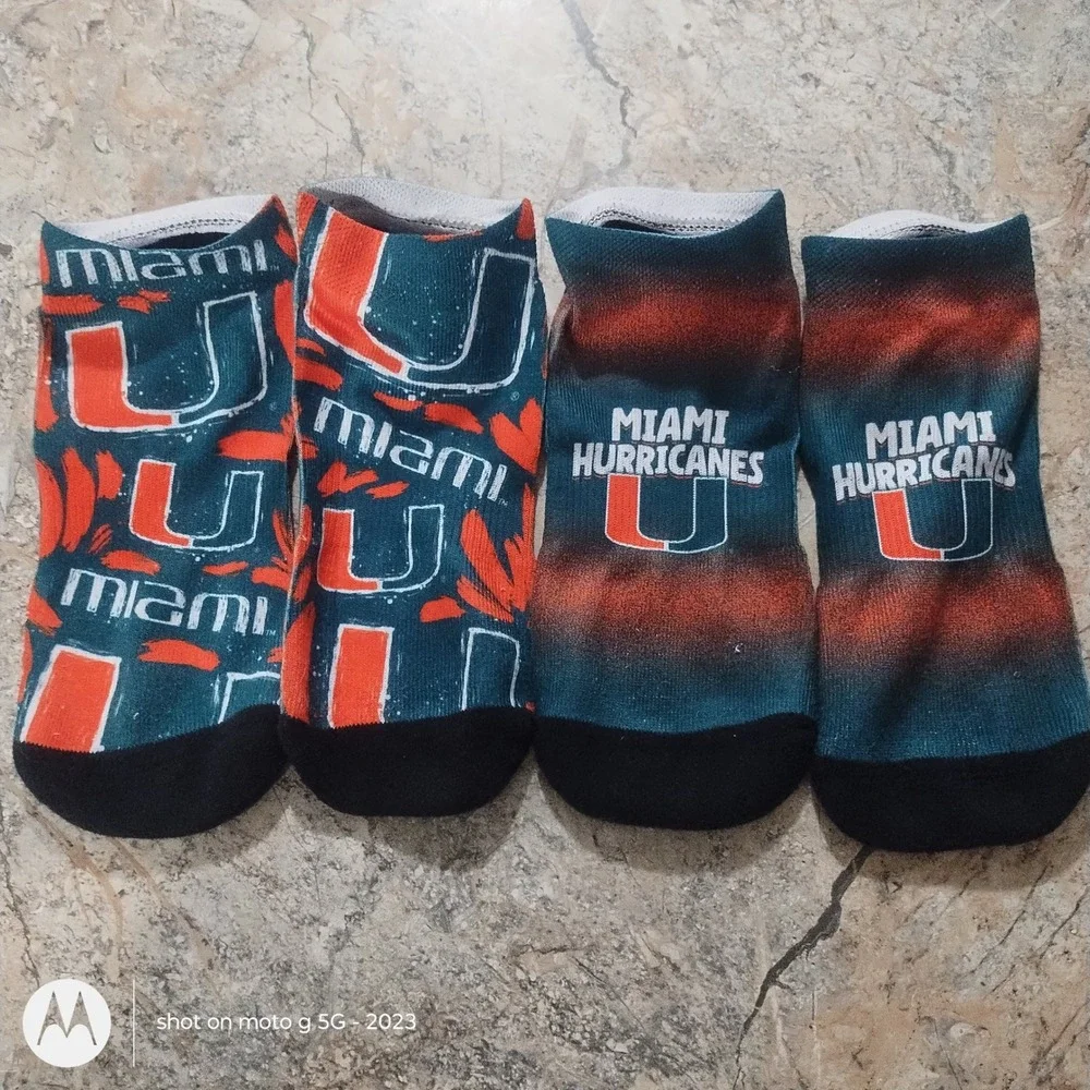 Miami Hurricanes NCAA Ankle Socks 2 Pair Set Mens L/XL Green Orange U Logo Logo